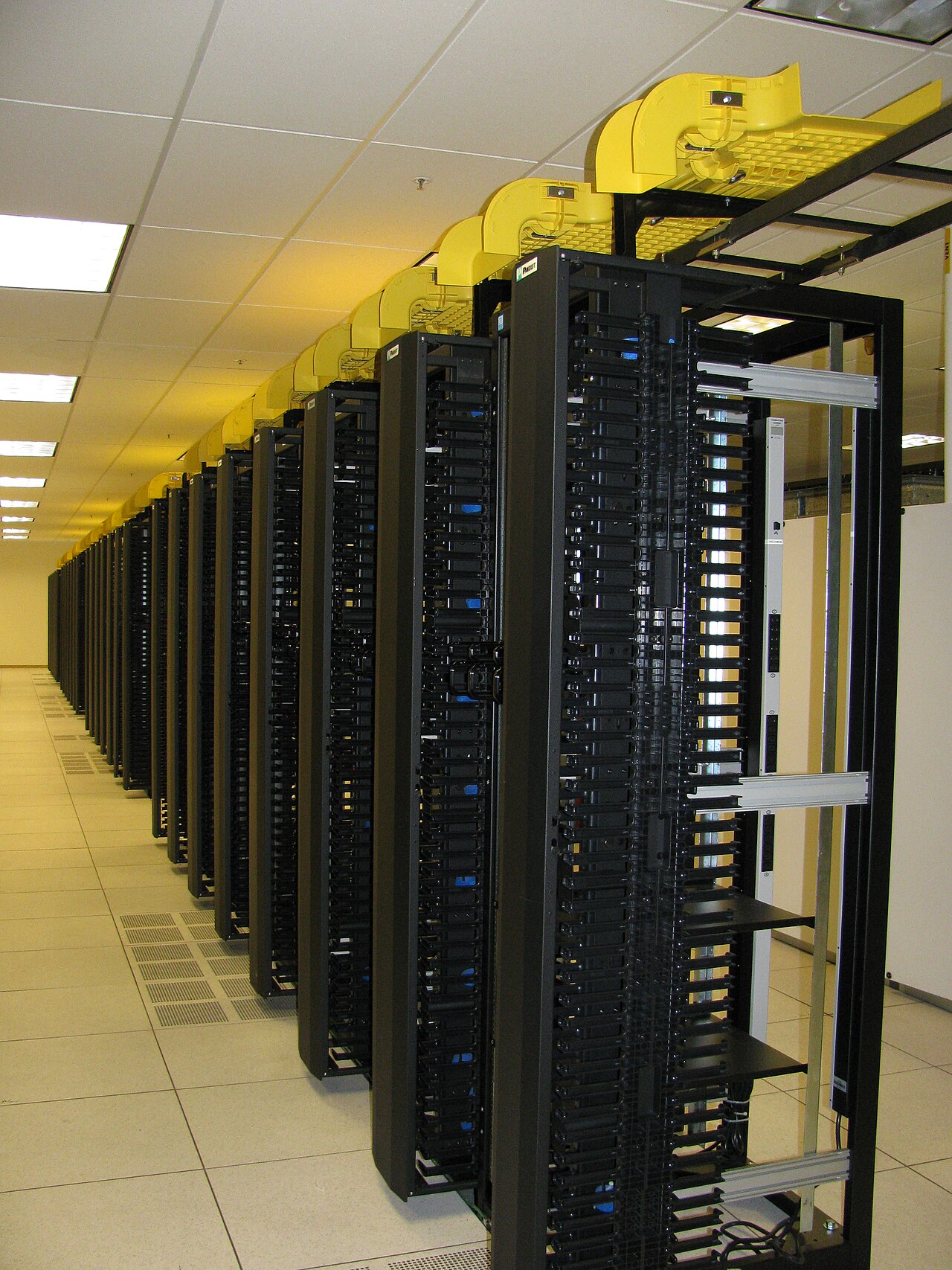 Overhead trays carrying structured cabling